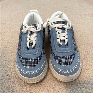 Corkys Blue Tweed Platform Sneakers with Cream Accents